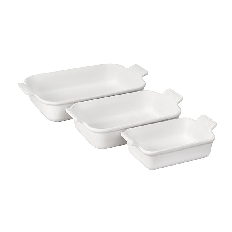 Le Creuset Heritage 3-Piece Rectangular Baking Dish Set, White - Kitchen Universe