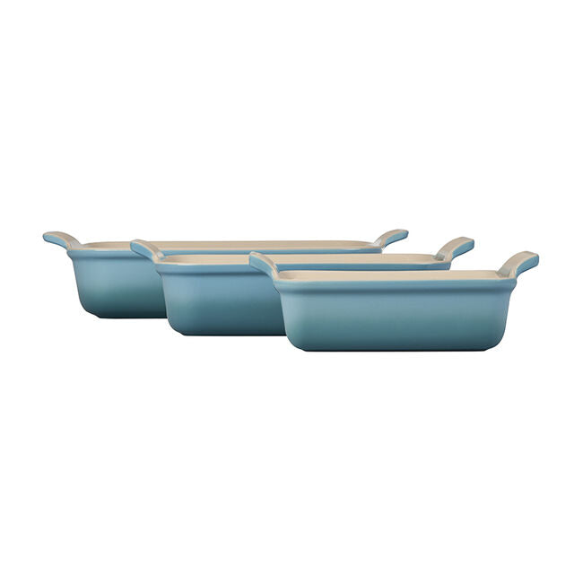 Le Creuset Heritage 3-Piece Rectangular Baking Dish Set, Sea Salt - Kitchen Universe