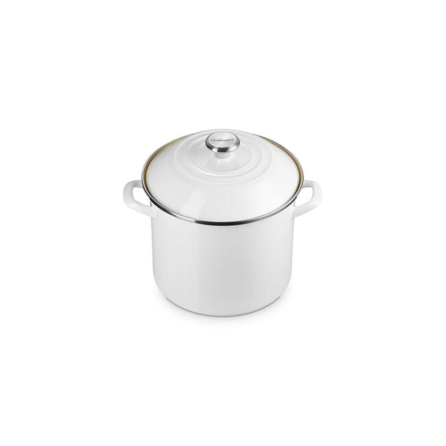 Le Creuset Enamel on Steel Stockpot With Lid, 10-Quart, White