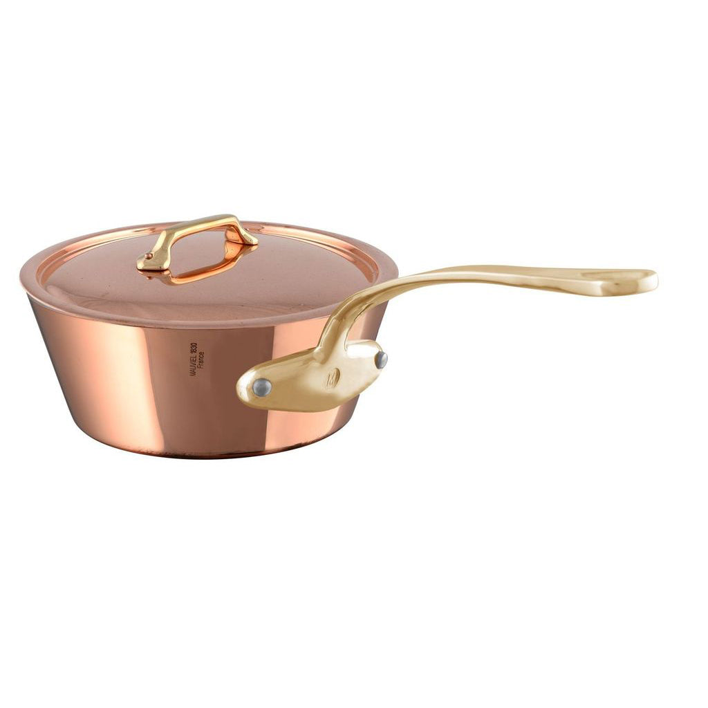 Mauviel M'heritage M200B Copper Splayed Sauté Pan w/Lid, Bronze Handles 3.6-qt - Kitchen Universe