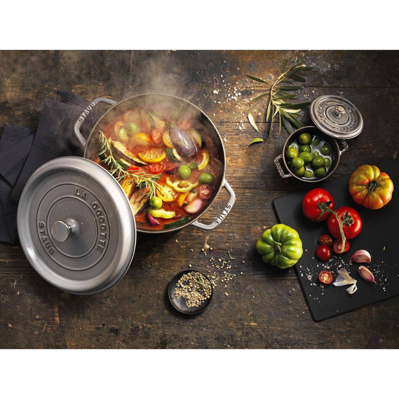 Staub Cast Iron Round Cocotte Oven, 7-qt, Graphite Grey - Kitchen Universe