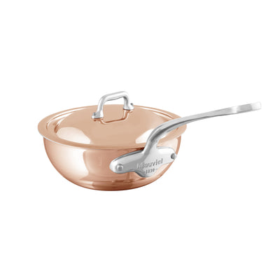 Mauviel M'6s Induction Compatible Copper Curved Splayed Saute Pan with Lid, 2 qt - Kitchen Universe