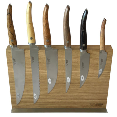 Laguiole en Aubrac Gourmet 7-Piece Kitchen Knife Set With Mixed Wood Handles & Magnetic Oak Block - Kitchen Universe