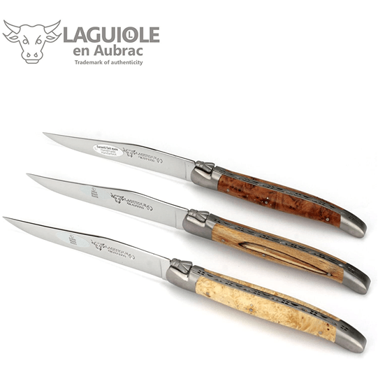 Laguiole en Aubrac Luxury Stainless Steel 6-Piece Steak Knife Set With Mixed European Wood Handles - Kitchen Universe