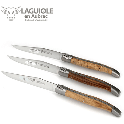 Laguiole en Aubrac Luxury Stainless Steel 6-Piece Steak Knife Set With Mixed European Wood Handles - Kitchen Universe