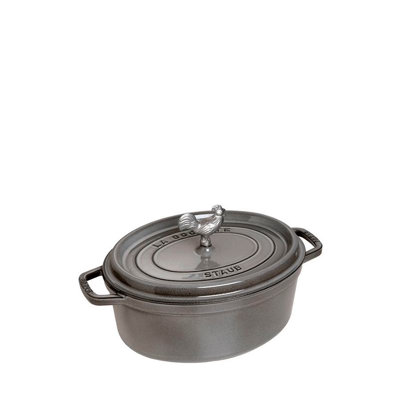 Staub Cast Iron Oval Coq au Vin Cocotte, 5.75 qt, Graphite Grey - Kitchen Universe