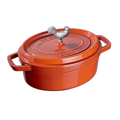 Staub Cast Iron Oval Coq au Vin Cocotte, 5.75 qt, Burnt Orange - Kitchen Universe