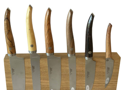 Laguiole en Aubrac Gourmet 7-Piece Kitchen Knife Set With Mixed Wood Handles & Magnetic Oak Block - Kitchen Universe