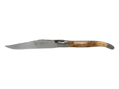 Laguiole en Aubrac Luxury Handcrafted Stainless Steel & Brass Double Plated 4-Piece Steak Knife Set with Juniper Wood Handles - Kitchen Universe