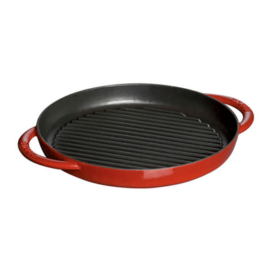 Staub Cast Iron Round Grill Double Handle, 10-in, Cherry Red - Kitchen Universe