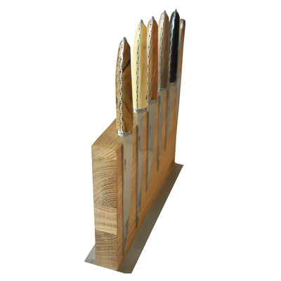 Laguiole en Aubrac Gourmet 7-Piece Kitchen Knife Set With Mixed Wood Handles & Magnetic Oak Block - Kitchen Universe