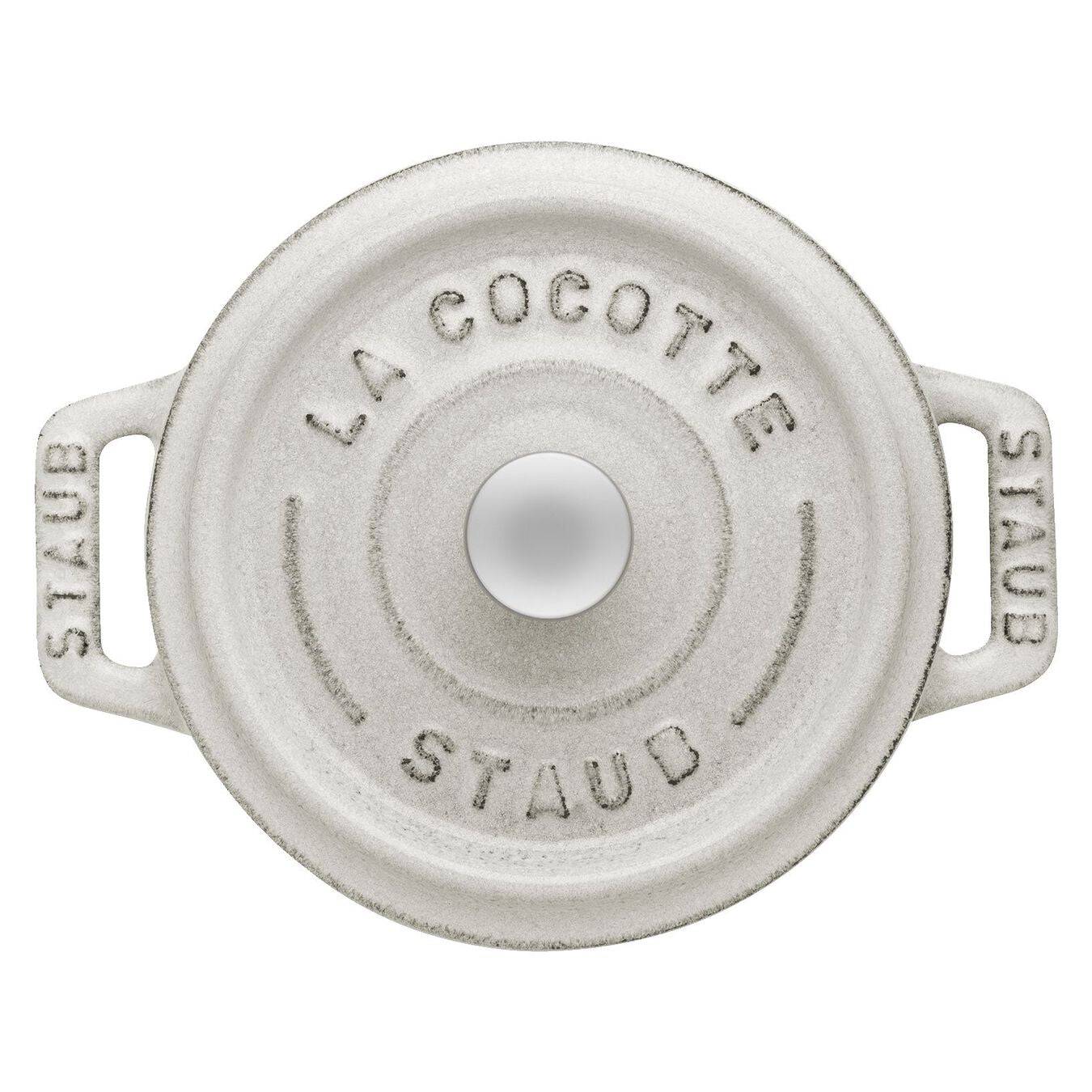 Staub Cast Iron Mini Round Cocotte, 0.25-qt, White Truffle - Kitchen Universe