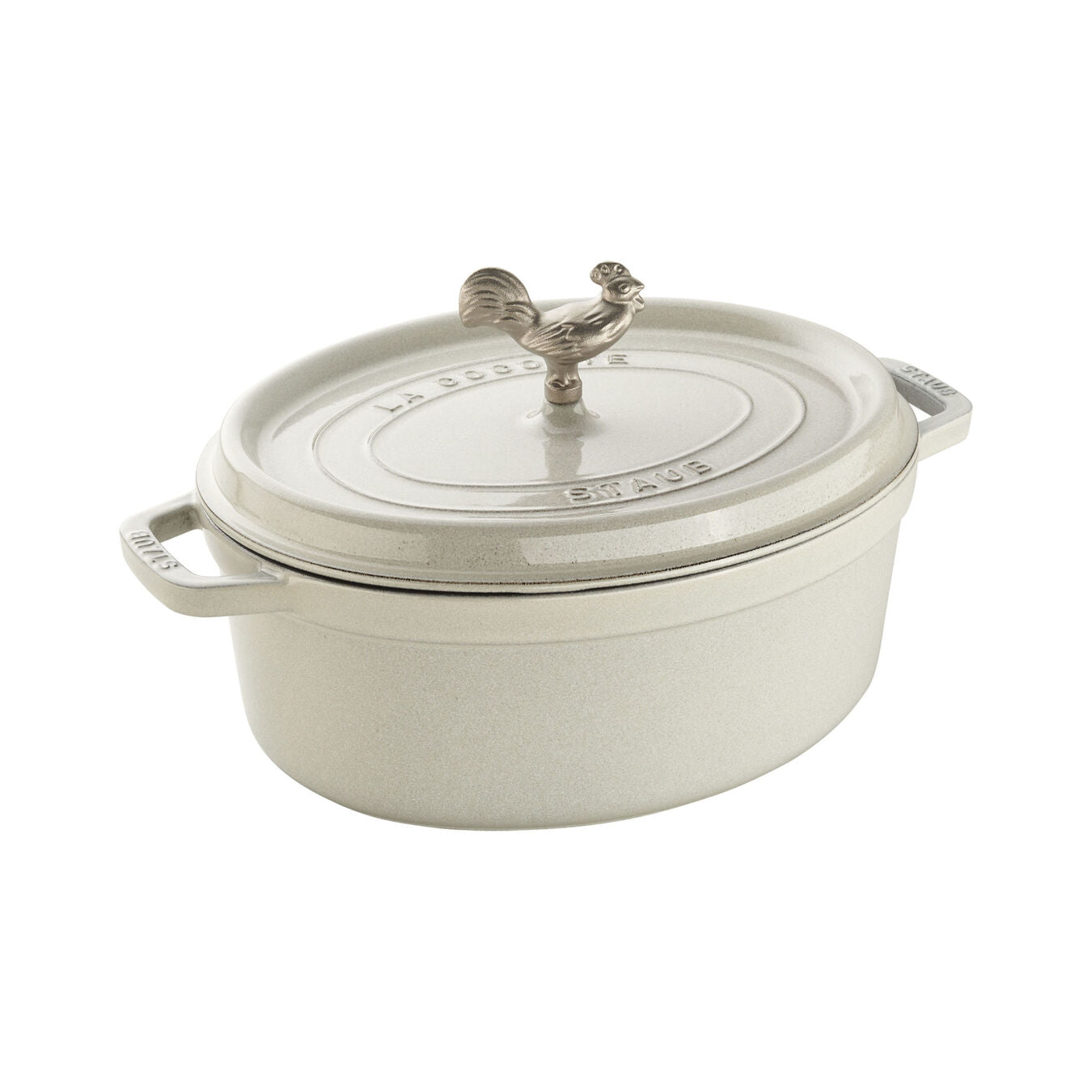 Staub Cast Iron Oval Coq au Vin Cocotte, 5.75 qt, White Truffle - Kitchen Universe