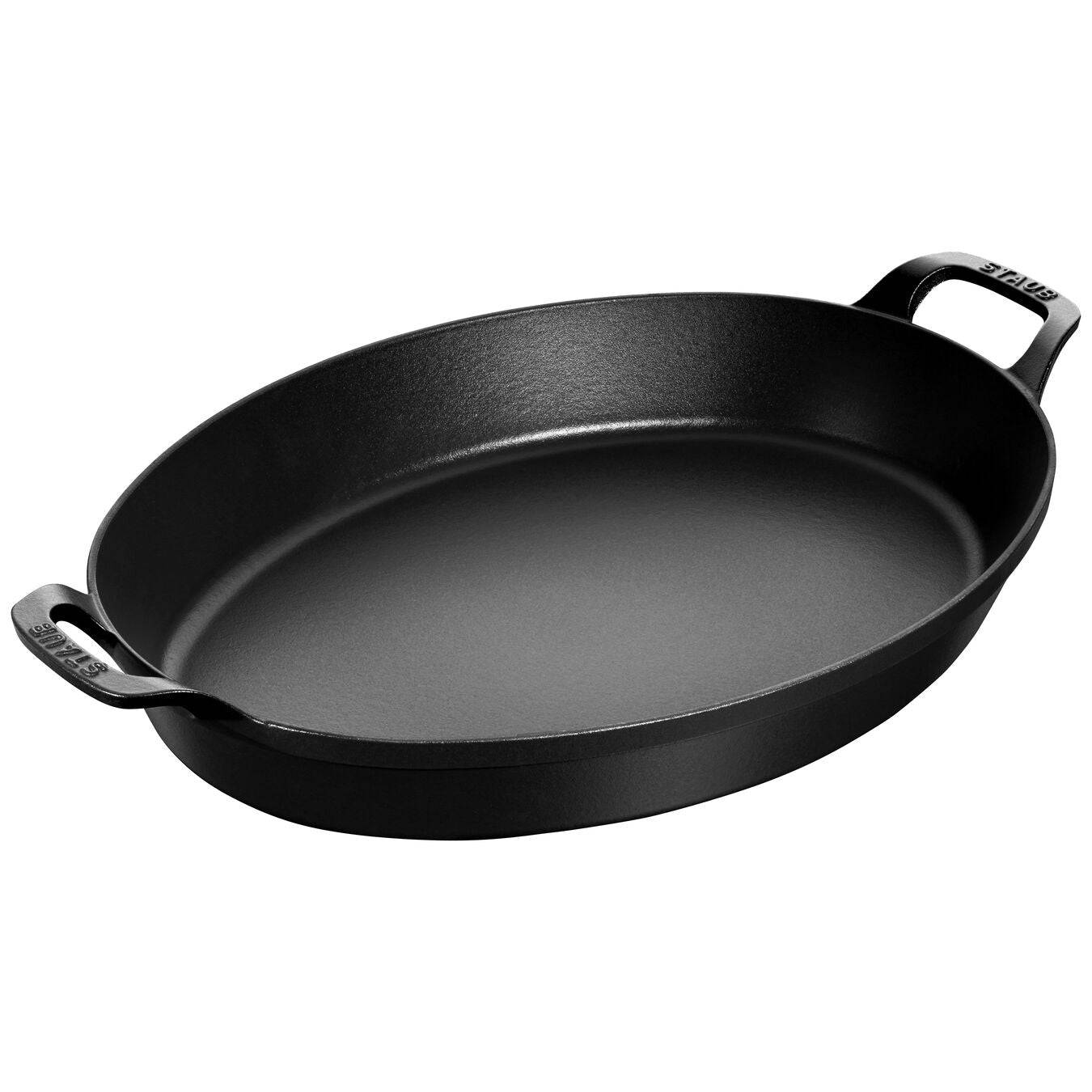 Staub Cast Iron Oval Dish Gratin Baking, 14.5-in x 11.2-in, Matte Black - Kitchen Universe