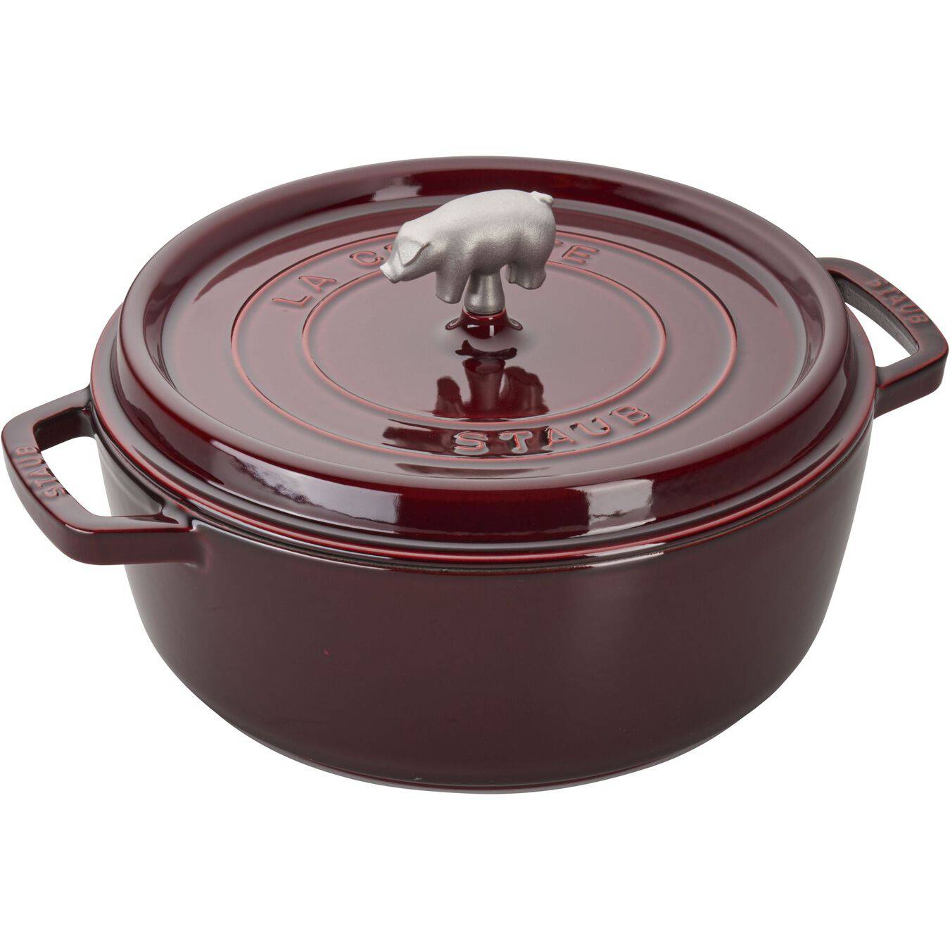 Staub Cast Iron Chocon Shallow Wide Round Cocotte 6 qt, Grenadine - Kitchen Universe