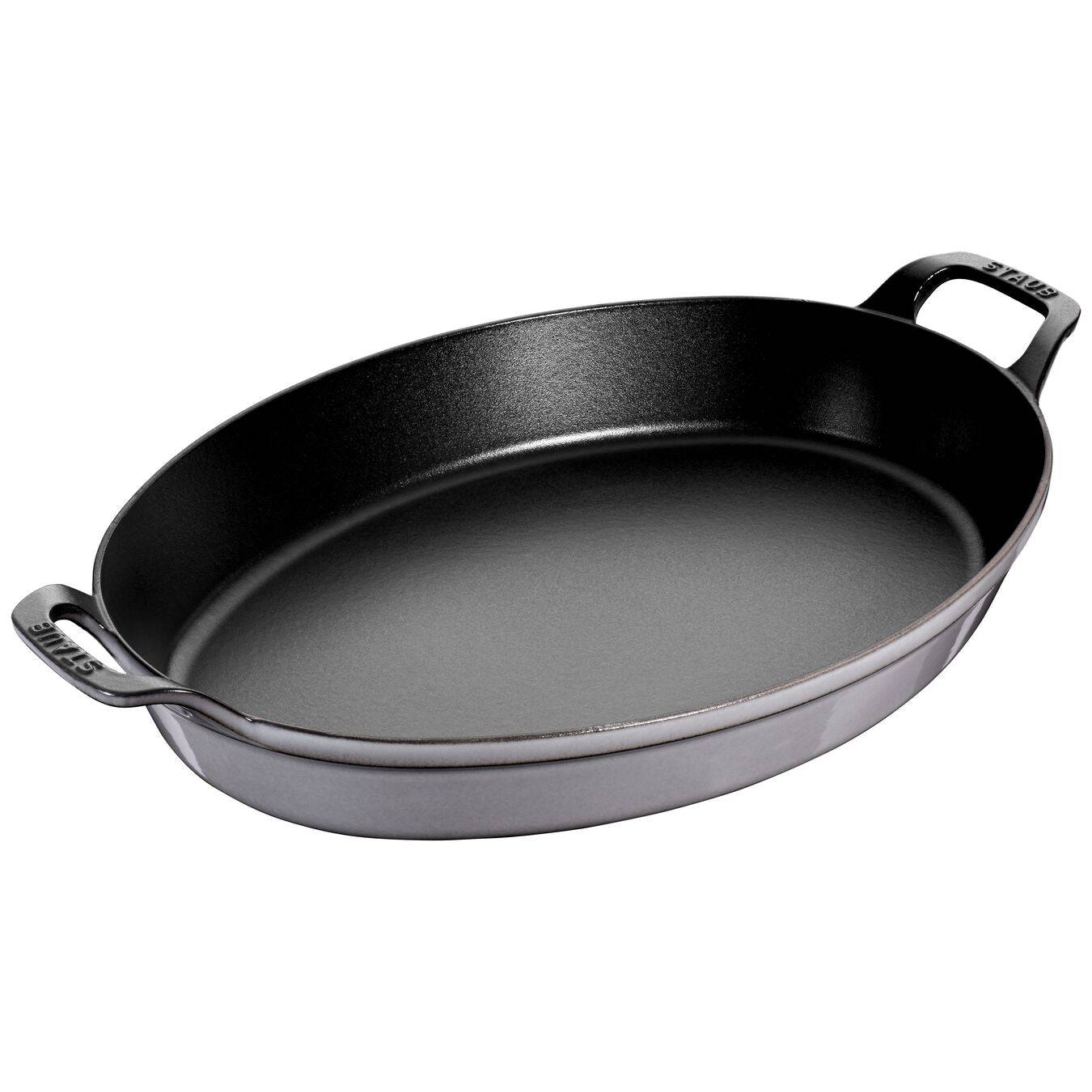 Staub Cast Iron Oval Dish Gratin Baking, 14.5-in x 11.2-in, Graphite Grey - Kitchen Universe