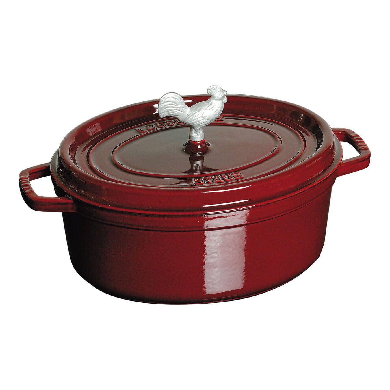 Staub Cast Iron Oval Coq au Vin Cocotte, 5.75 qt, Grenadine - Kitchen Universe