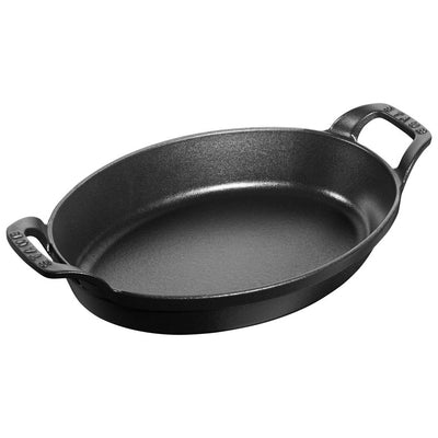 Staub Cast Iron Oval Dish Gratin Baking, 9.5-in x 6.75-in, Matte Black - Kitchen Universe