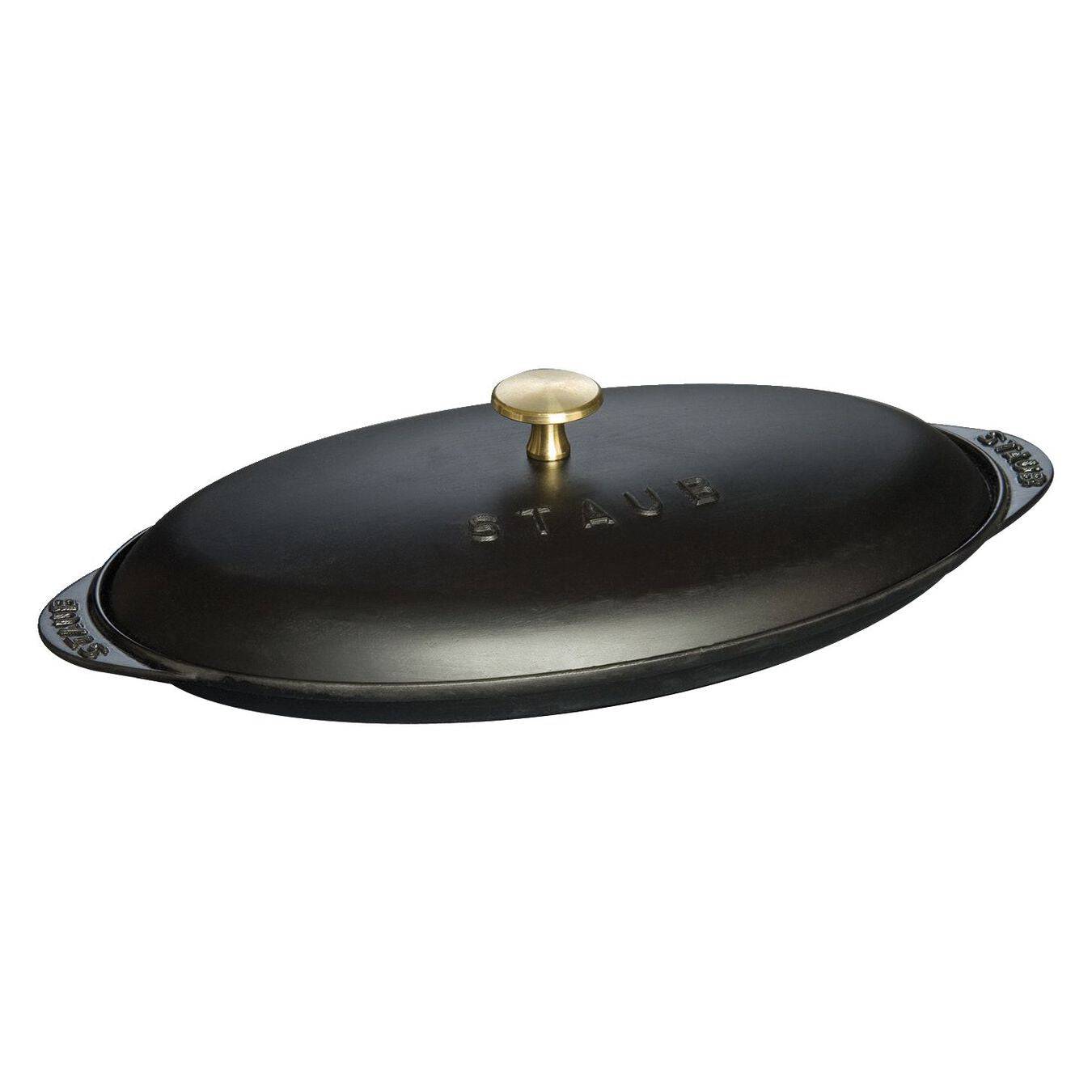 Staub Cast Iron Pan Covered Fish 14.5-in x 8-in, Matte Black - Kitchen Universe