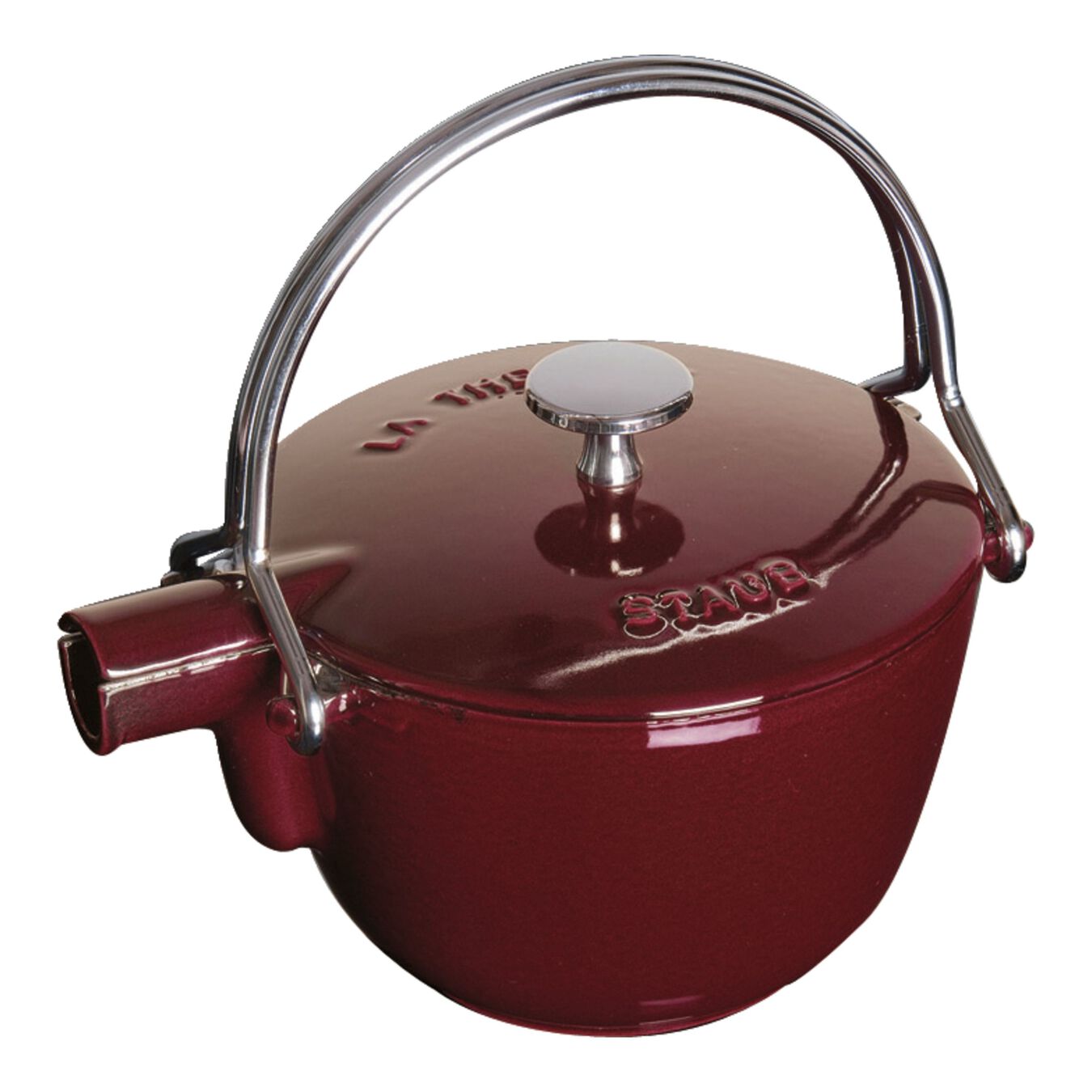 Staub Cast Iron Round Tea Kettle, 1 qt, Grenadine - Kitchen Universe