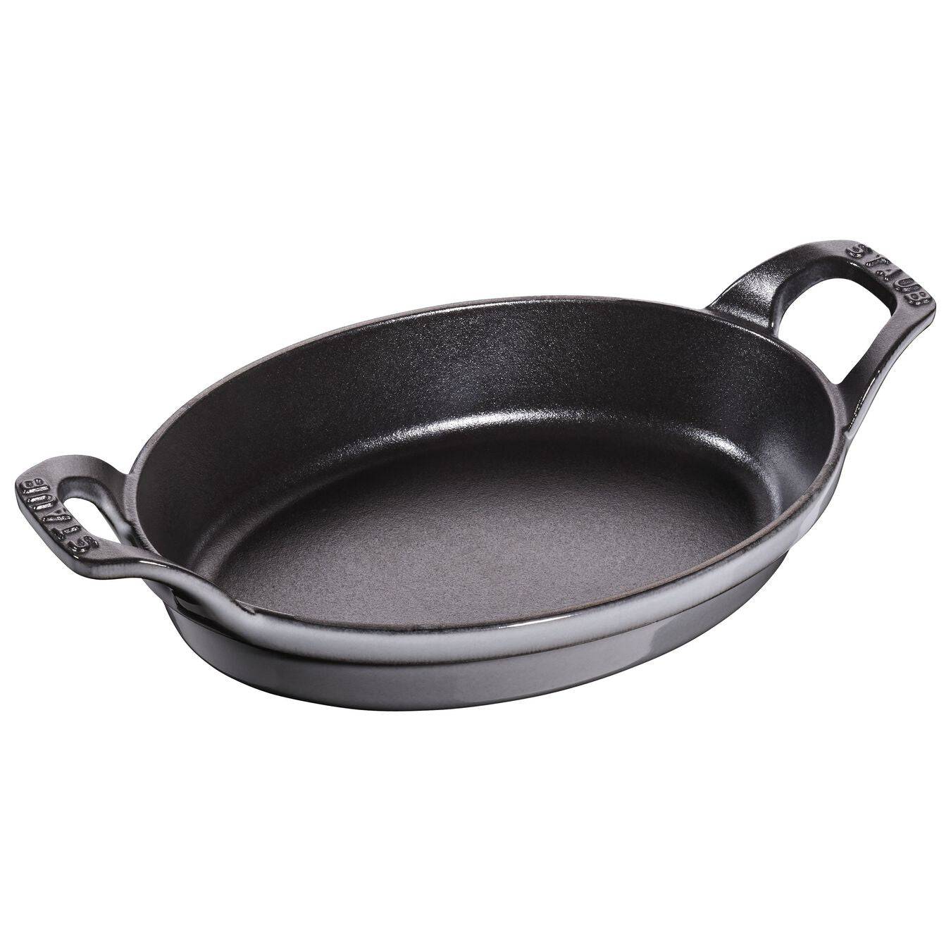 Staub Cast Iron Oval Dish Gratin Baking, 8-in x 5.5-in, Graphite Grey - Kitchen Universe