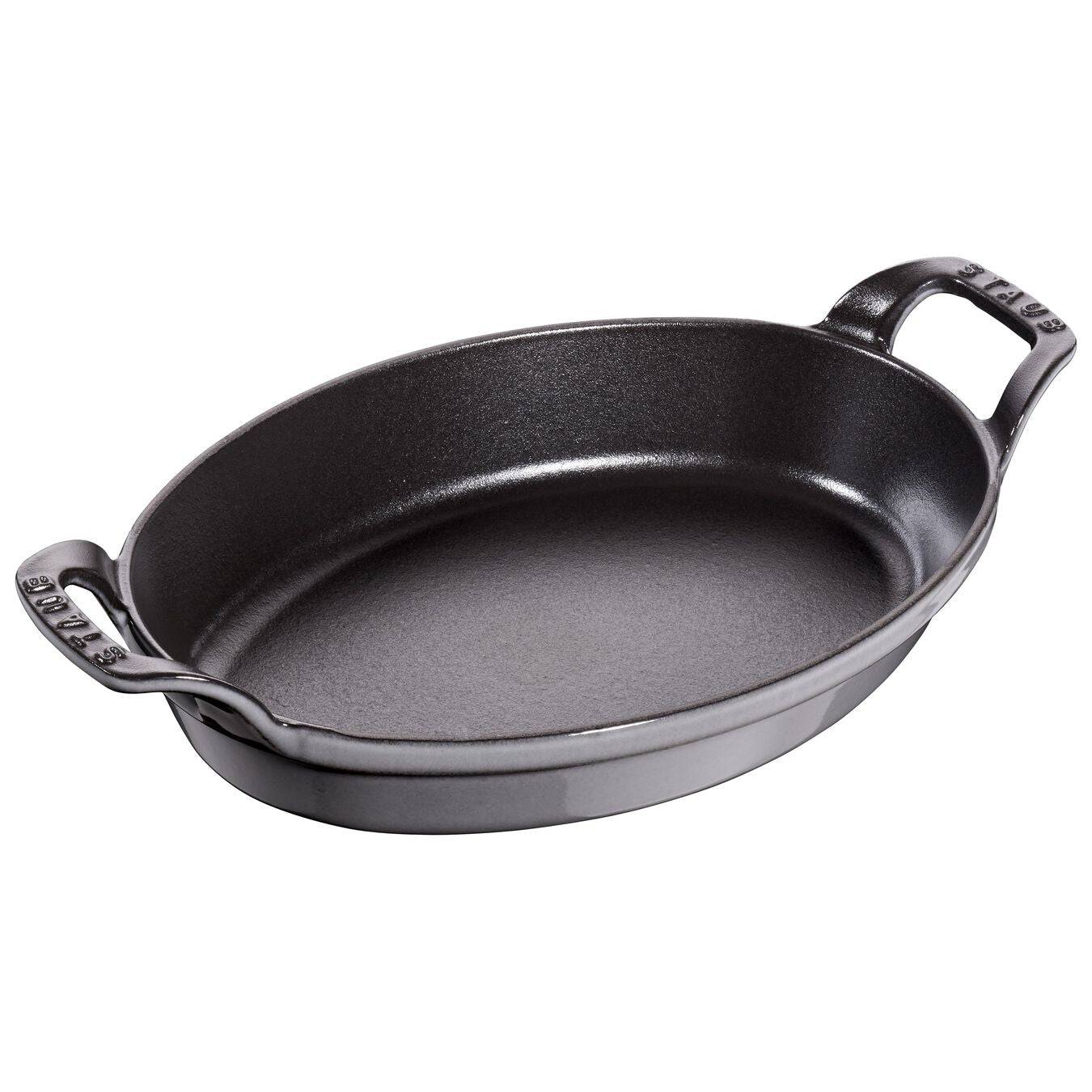 Staub Cast Iron Oval Dish Gratin Baking, 9.5-in x 6.75-in, Graphite Grey - Kitchen Universe