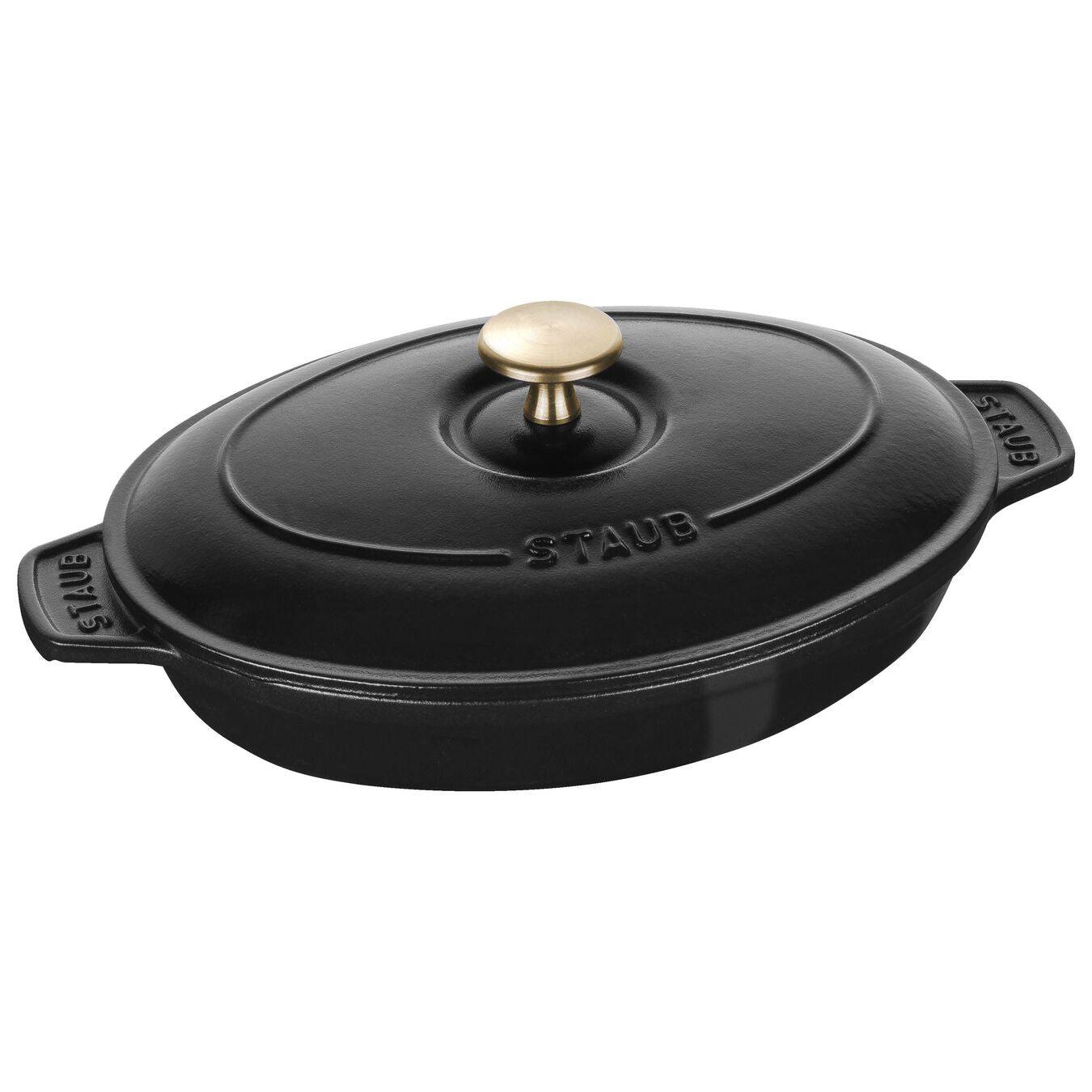 Staub Cast Iron Oval Dish Covered Baking, 9-in x 6.6-in, Matte Black - Kitchen Universe
