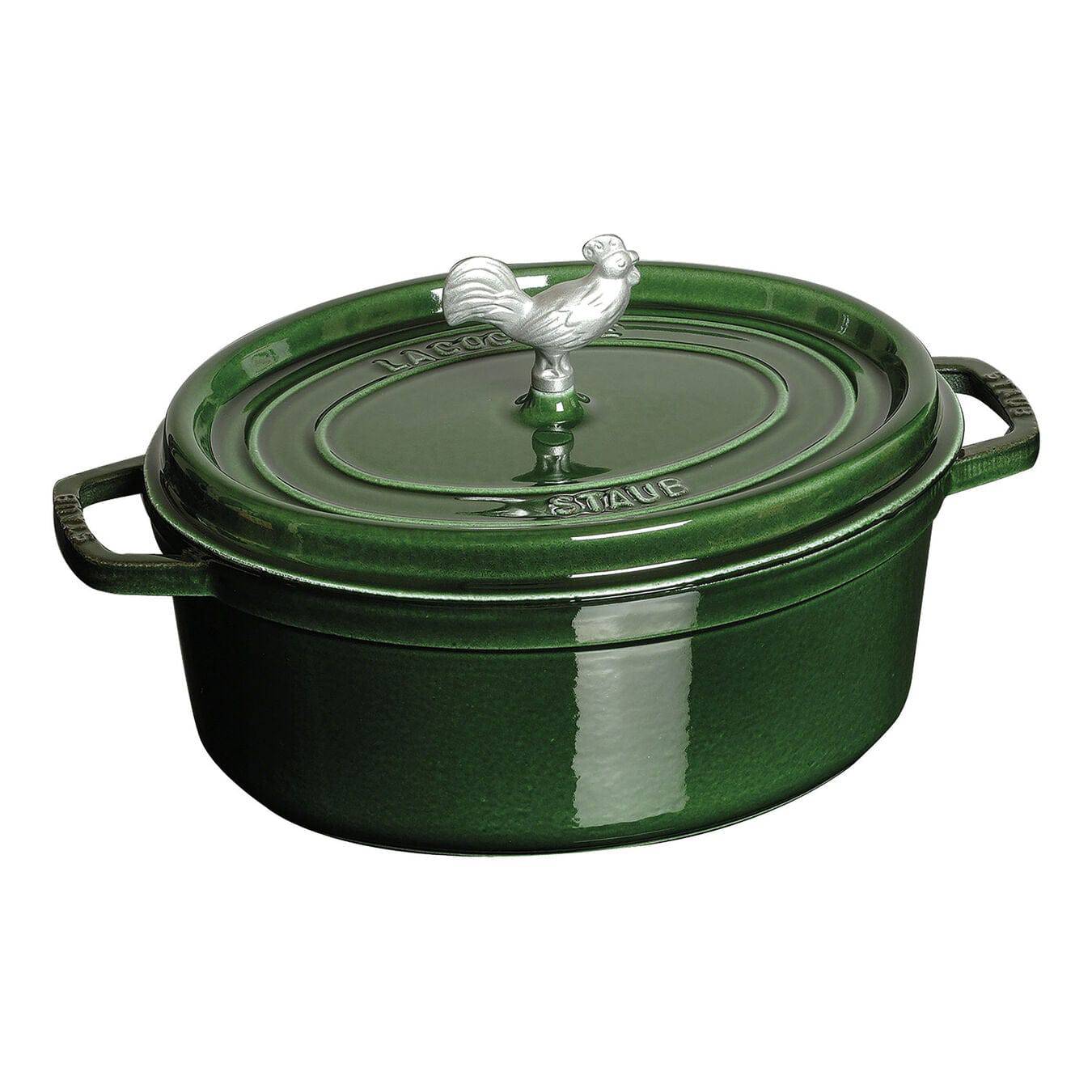 Staub Cast Iron Oval Coq au Vin Cocotte, 5.75 qt, Basil - Kitchen Universe