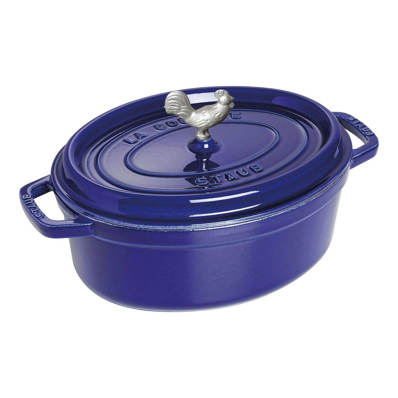 Staub Cast Iron Oval Coq au Vin Cocotte, 5.75 qt, Dark Blue - Kitchen Universe