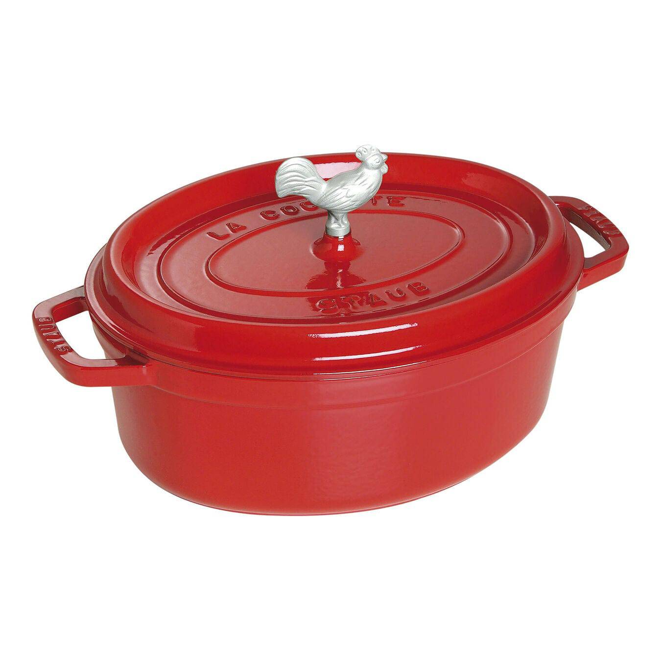 Staub Cast Iron Oval Coq au Vin Cocotte, 5.75 qt, Cherry Red - Kitchen Universe