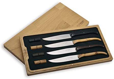 Laguiole en Aubrac Luxury Stainless Steel 4-Piece Steak Knife Set With Mixed Wood Handles - Kitchen Universe
