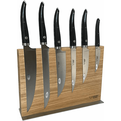 Laguiole en Aubrac Gourmet 7-Piece Kitchen Knife Set With Ebony Wood Handles & Magnetic Oak Block - Kitchen Universe