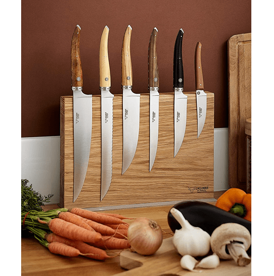 Laguiole en Aubrac Gourmet 7-Piece Kitchen Knife Set With Mixed Wood Handles, Magnetic Oak Block - Kitchen Universe