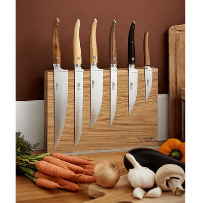 Laguiole en Aubrac Gourmet 7-Piece Kitchen Knife Set With Mixed Wood Handles, Magnetic Oak Block - Kitchen Universe