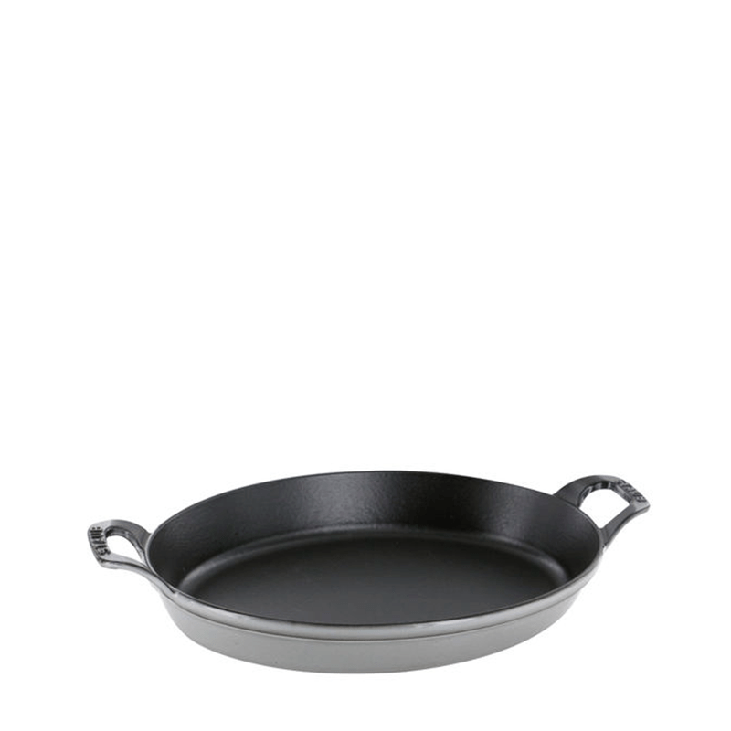 Staub Cast Iron Oval Dish Gratin Baking, 14.5-in x 11.2-in, Graphite Grey - Kitchen Universe
