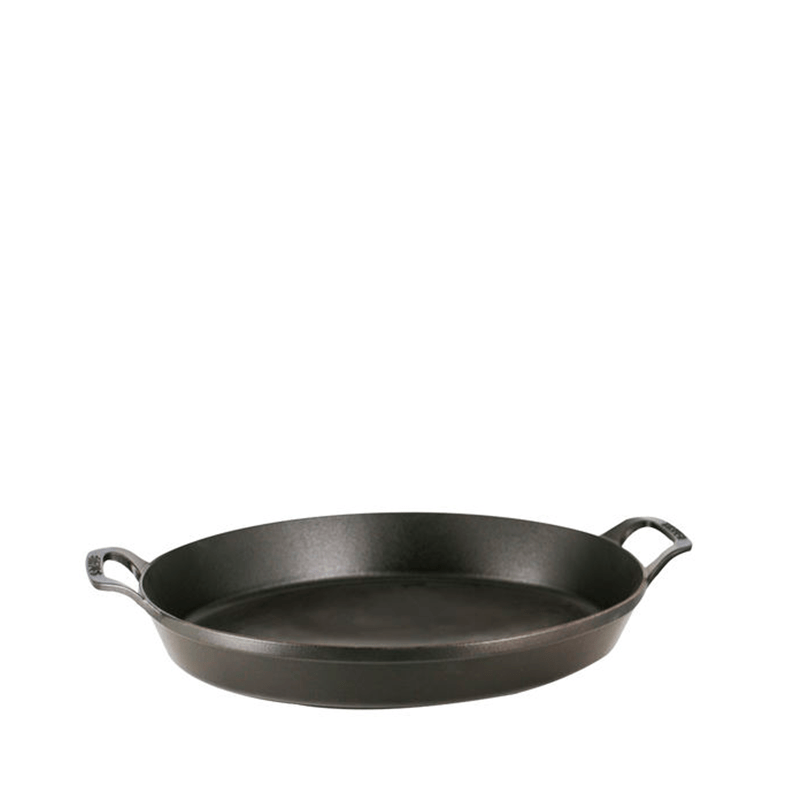 Staub Cast Iron Oval Dish Gratin Baking, 14.5-in x 11.2-in, Matte Black - Kitchen Universe