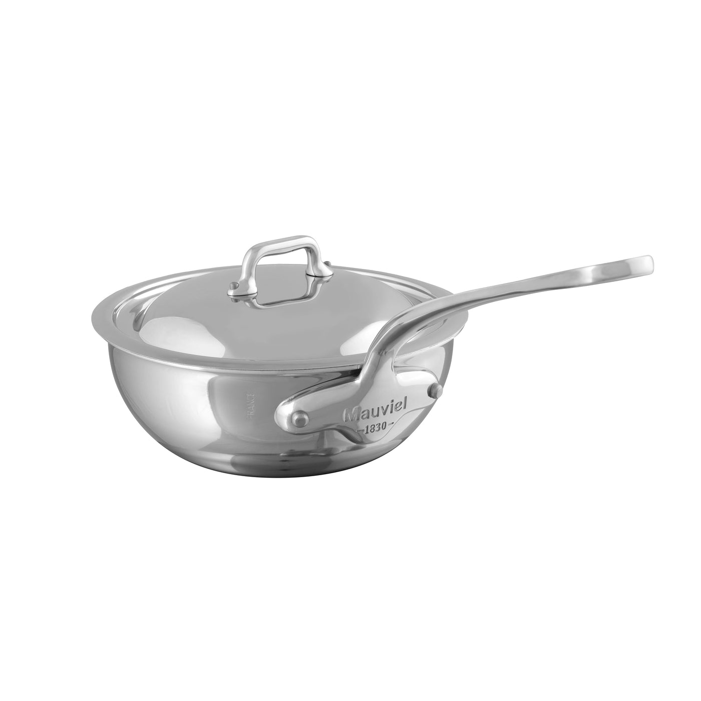 Mauviel M'Cook 5-Ply Curved Splayed Saute Pan With Lid, 1.1-qt - Kitchen Universe