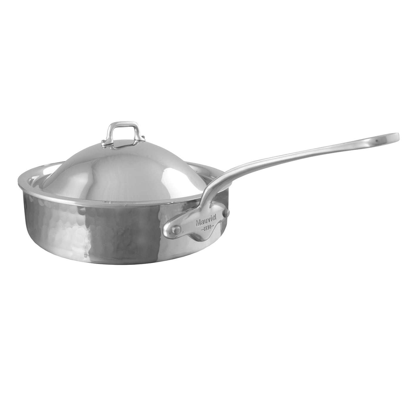 Mauviel M'Elite Hammered 5-Ply Stainless Steel Saute pan with Domed Lid, 3-qt - Kitchen Universe