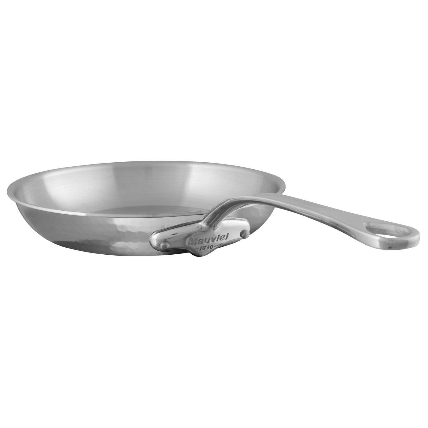 Mauviel M'Elite Hammered 5-Ply Stainless Steel Round Frying Pan, 9.4-in - Kitchen Universe
