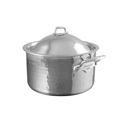 Mauviel M'Elite Hammered 5-Ply Stainless Steel Cocotte with Domed Lid, 9.2-qt - Kitchen Universe