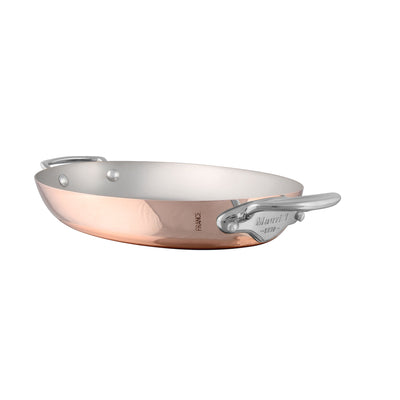 Mauviel M'heritage M150S Copper & Stainless Steel Oval Pan, 13.7-in - Kitchen Universe