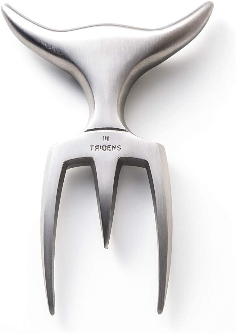 Tridens Hand Finished Ergonomic Brushed Stainless Steel Fork, 165mm / 6.5-in With Beechwood Base - Kitchen Universe