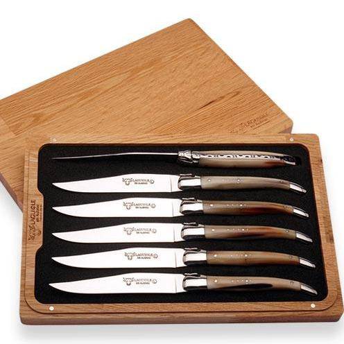 Laguiole en Aubrac Stainless Steel 6-Piece Steak Knife Set With Solid Horn Handles - Kitchen Universe