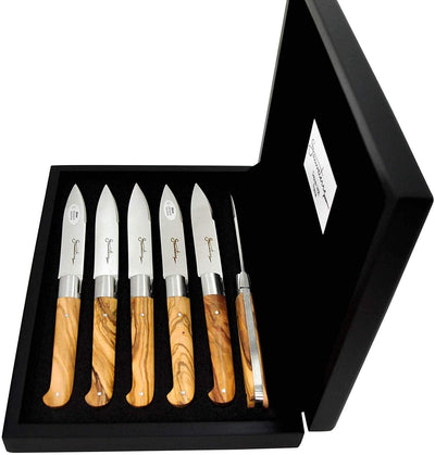 Sauveterre Stainless Steel Steak Knives 6-Piece Set, Olive Wood - Kitchen Universe