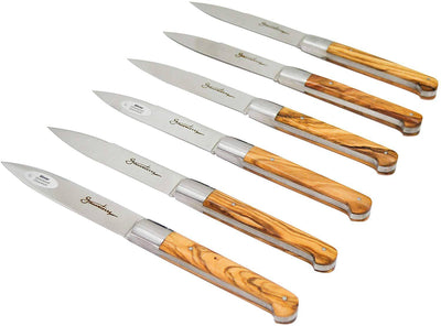 Sauveterre Stainless Steel Steak Knives 6-Piece Set, Olive Wood - Kitchen Universe