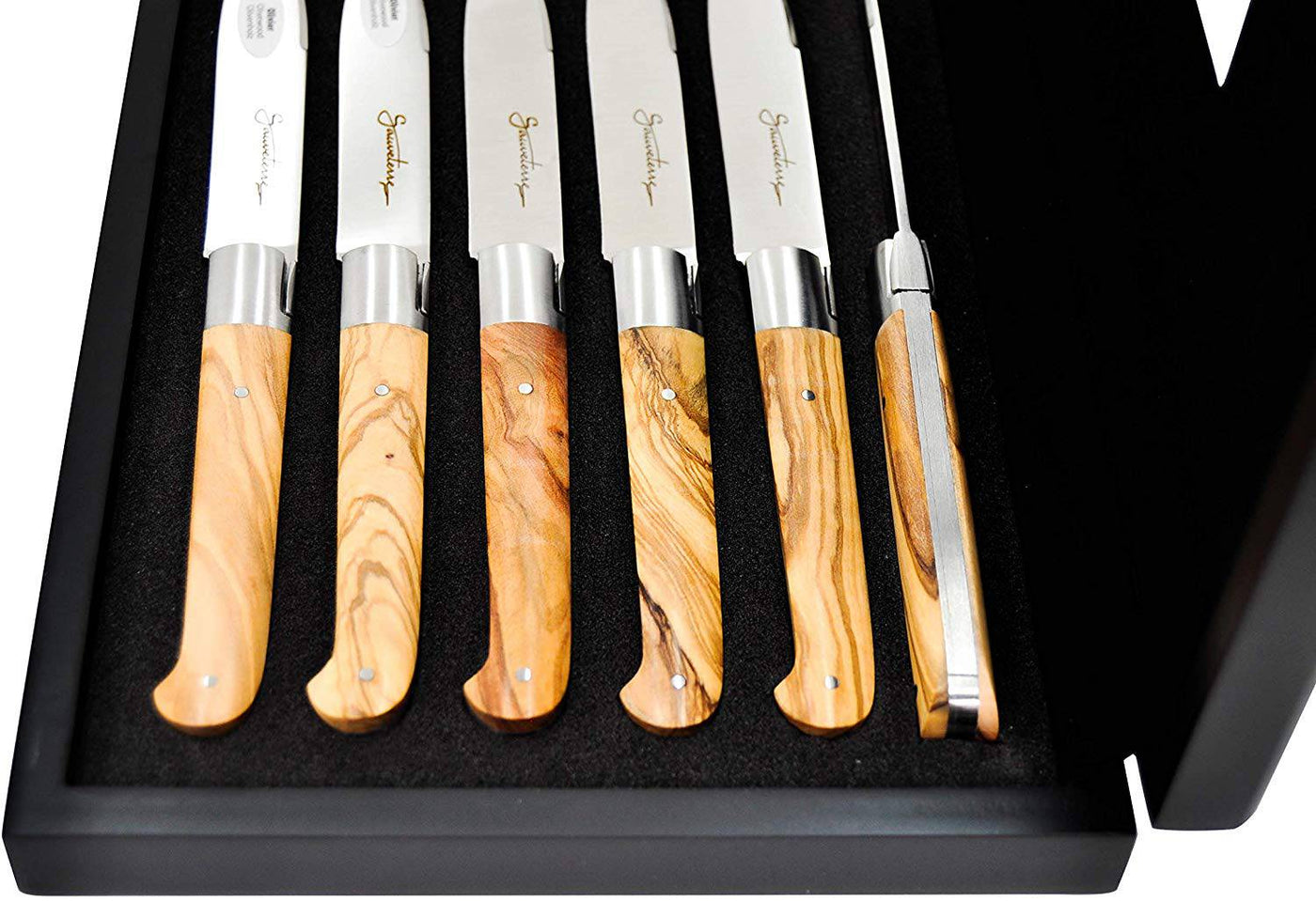 Sauveterre Stainless Steel Steak Knives 6-Piece Set, Olive Wood - Kitchen Universe