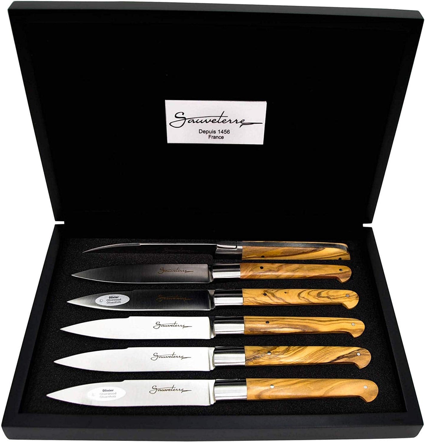 Sauveterre Stainless Steel Steak Knives 6-Piece Set, Olive Wood - Kitchen Universe