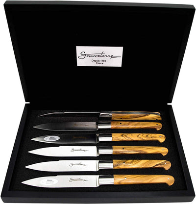 Sauveterre Stainless Steel Steak Knives 6-Piece Set, Olive Wood - Kitchen Universe