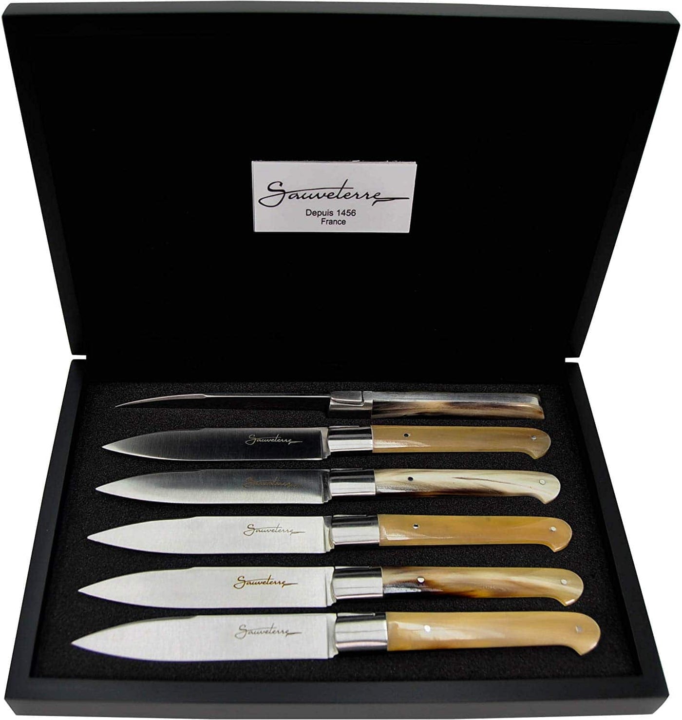 Sauveterre Stainless Steel Steak Knives 6-Piece Set, Solid Horn - Kitchen Universe