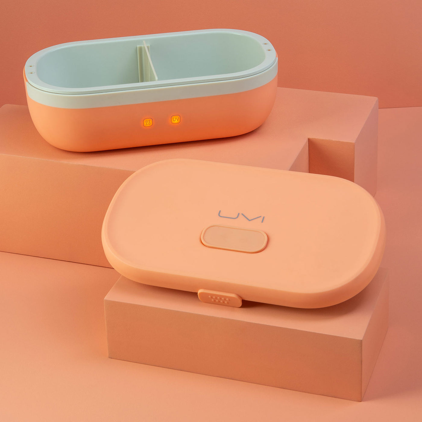 UVI Self Heating & Cleaning Lunch Box with UV Light, Salmon - Kitchen Universe